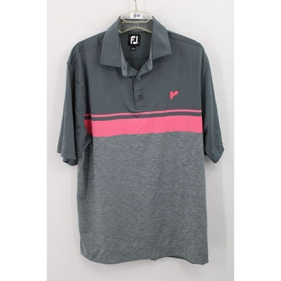 Footjoy Men's Size Medium S/S Golf Polo Shirt Gray Pink Stripe - Picture 1 of 7